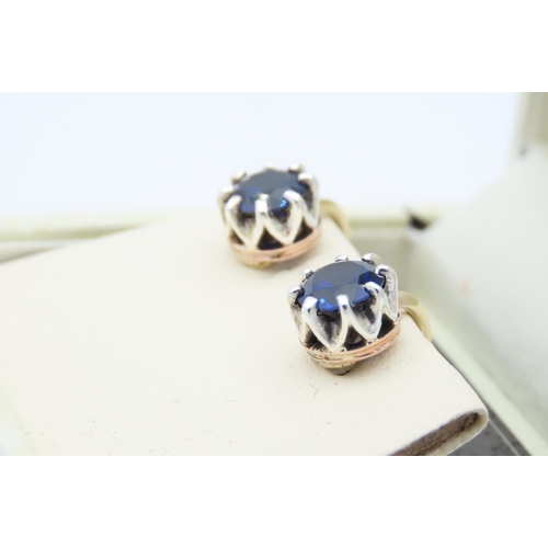 150 - Pair of Sapphire Round Cut Earrings Approximately 1.1 Carat Each Mounted on 18 Carat White Gold Each... 