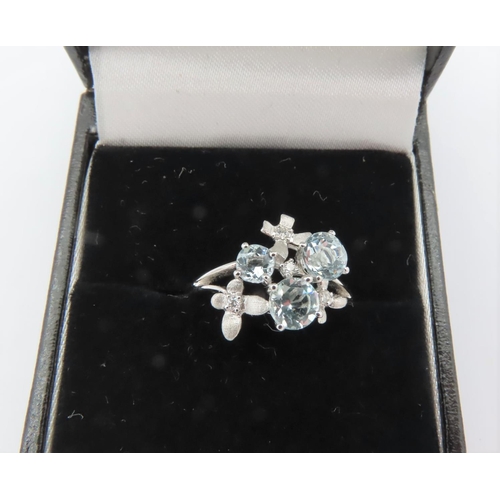 153 - Aquamarine and Diamond Ladies Ring Mounted on 18 Carat White Gold Ring Size N Original Retail Tag Pr... 