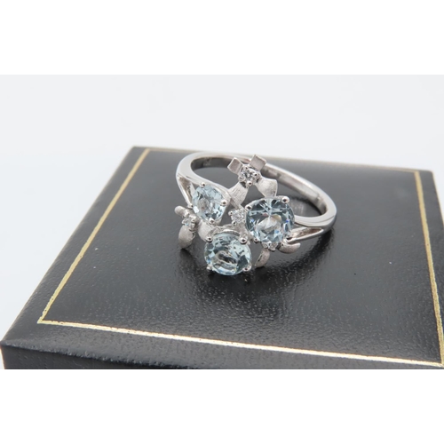 153 - Aquamarine and Diamond Ladies Ring Mounted on 18 Carat White Gold Ring Size N Original Retail Tag Pr... 