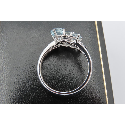 153 - Aquamarine and Diamond Ladies Ring Mounted on 18 Carat White Gold Ring Size N Original Retail Tag Pr... 