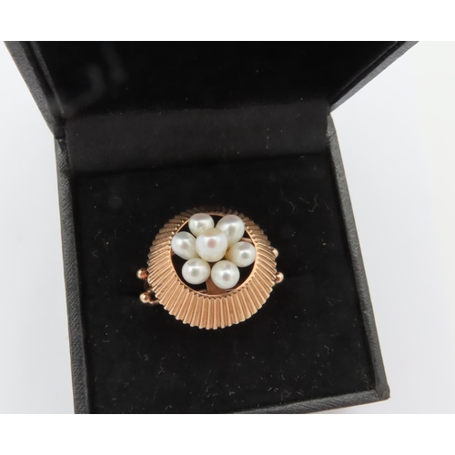 157 - Seven Pearl Decorated Ladies Ring Vintage Mounted on 14 Carat Yellow Gold Ring Size X