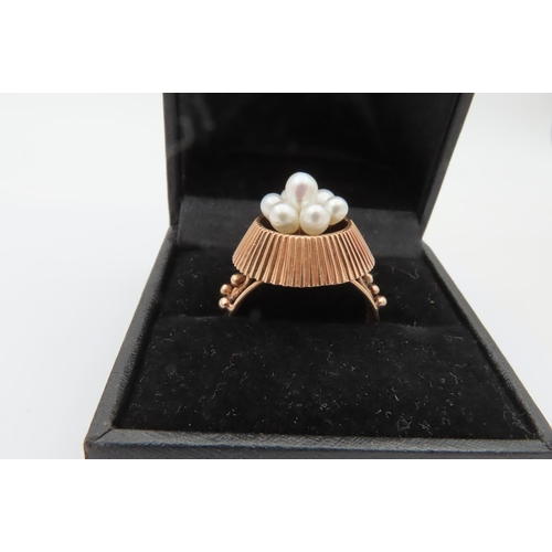 157 - Seven Pearl Decorated Ladies Ring Vintage Mounted on 14 Carat Yellow Gold Ring Size X