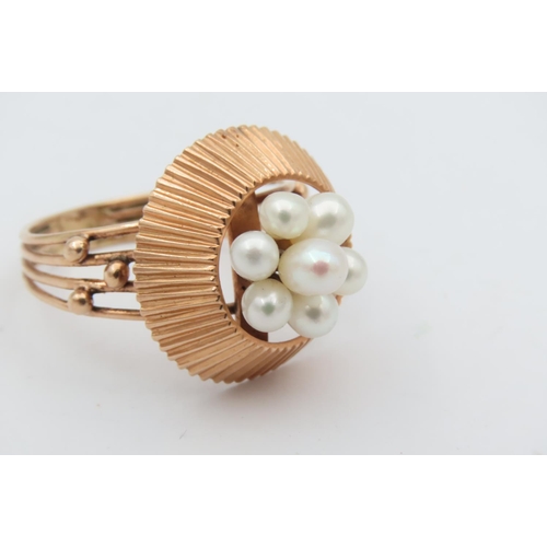 157 - Seven Pearl Decorated Ladies Ring Vintage Mounted on 14 Carat Yellow Gold Ring Size X