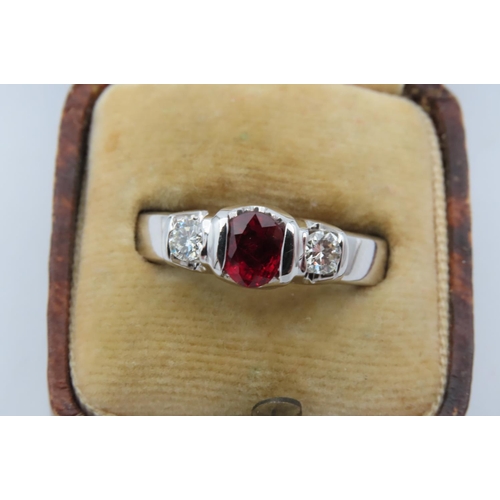 160 - Ruby and Diamond Ladies Ring Mounted on 18 Carat White Gold Ring Size I Attractive Colour Original R... 