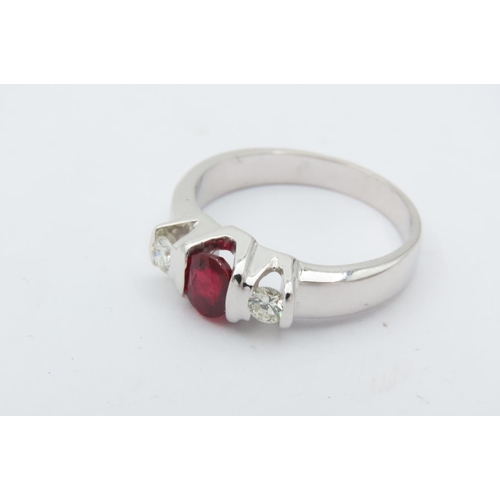 160 - Ruby and Diamond Ladies Ring Mounted on 18 Carat White Gold Ring Size I Attractive Colour Original R... 