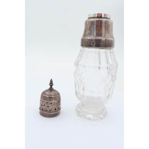 182 - Solid Silver Mounted Cut Crystal Sugar Caster and Another Silver Mounted Cut Crystal Stepped Cut Cas... 