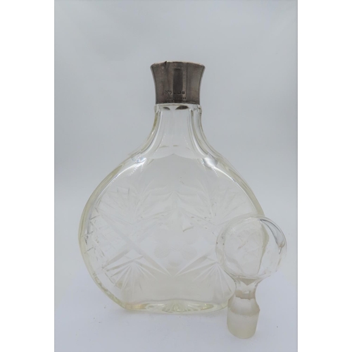 184 - Moon Flask Solid Silver Mounted Cut Crystal Decanter with Original Stopper Approximately 8 Inches Hi... 