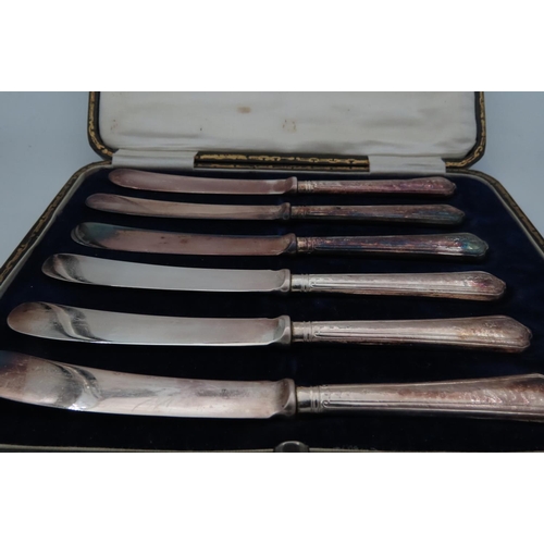 185 - Set of Six Solid Silver Butter Knives by Finnigans Contained within Original Presentation Case