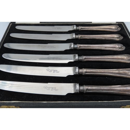 186 - Antique Set of Six Solid Silver Butter Knives Contained within Original Presentation Case