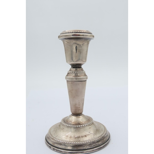 188 - Pair of Solid Silver Candle Sticks with Beaded Rims and Stepped Circular Bases Each Approximately 5 ... 