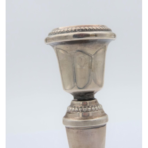 188 - Pair of Solid Silver Candle Sticks with Beaded Rims and Stepped Circular Bases Each Approximately 5 ... 