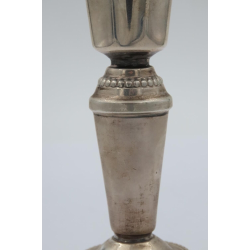 188 - Pair of Solid Silver Candle Sticks with Beaded Rims and Stepped Circular Bases Each Approximately 5 ... 