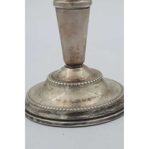 188 - Pair of Solid Silver Candle Sticks with Beaded Rims and Stepped Circular Bases Each Approximately 5 ... 