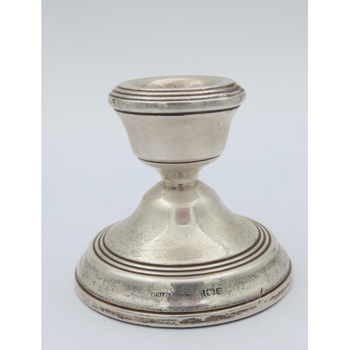 189 - Pair of Solid Silver Stepped Form Pedestal Candle Sticks Each Approximately 4 Inches Diameter