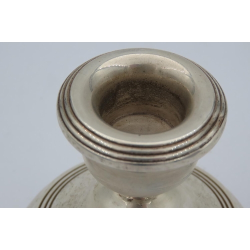 189 - Pair of Solid Silver Stepped Form Pedestal Candle Sticks Each Approximately 4 Inches Diameter