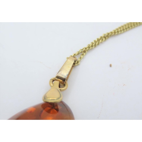 192 - Amber Pendant Ladies Necklace Mounted on Gold Chain with Pearl Necklace and Another Pearl Pendant Ne... 