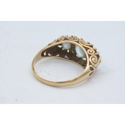 193 - 9 Carat Yellow Gold Aquamarine and Diamond Ladies Ring Three Oval Cut Aquamarines Interspersed with ... 