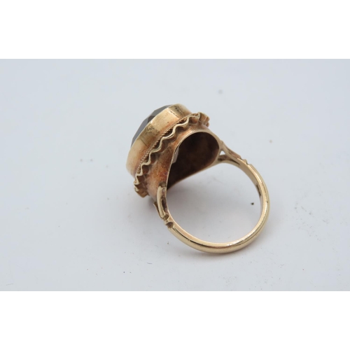 198 - Smokey Quartz Centre Stone Dress Ring Mounted on 9 Carat Gold Ring Size M