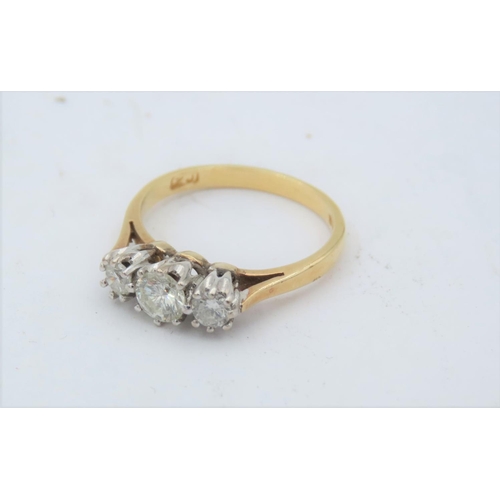 199 - Diamond Three Stone Ladies Ring Mounted on 18 Carat Yellow Gold Each Diamond in Eight Claw Setting A... 