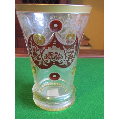 204 - Bohemia Cut Crystal Shaped Form Vase Flared Rim with Cranberry Glass Etched Decoration Approximately... 