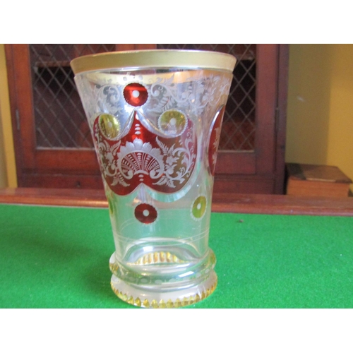 204 - Bohemia Cut Crystal Shaped Form Vase Flared Rim with Cranberry Glass Etched Decoration Approximately... 