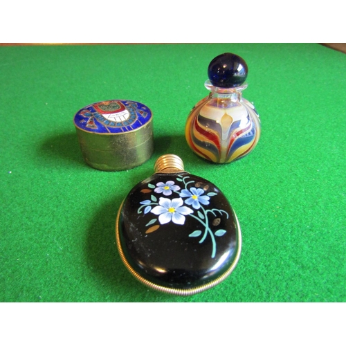 211 - Two Oriental Snuff Bottles with Circular Form Enamel Decorated Pill Box Three Items in Lot