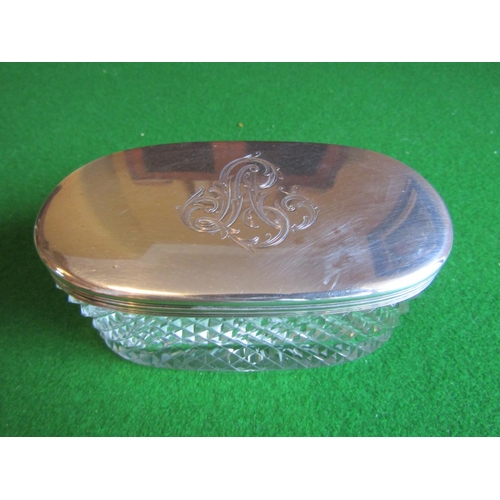 213 - Solid Silver Top Oval Form Hobnail Cut Crystal Desk Jar Approximately 4 Inches Wide