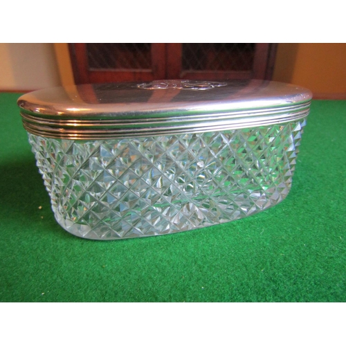 213 - Solid Silver Top Oval Form Hobnail Cut Crystal Desk Jar Approximately 4 Inches Wide