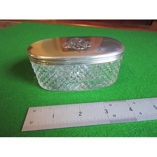 213 - Solid Silver Top Oval Form Hobnail Cut Crystal Desk Jar Approximately 4 Inches Wide