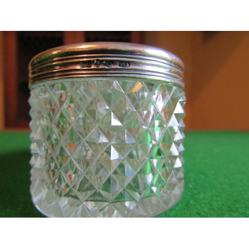 213 - Solid Silver Top Oval Form Hobnail Cut Crystal Desk Jar Approximately 4 Inches Wide