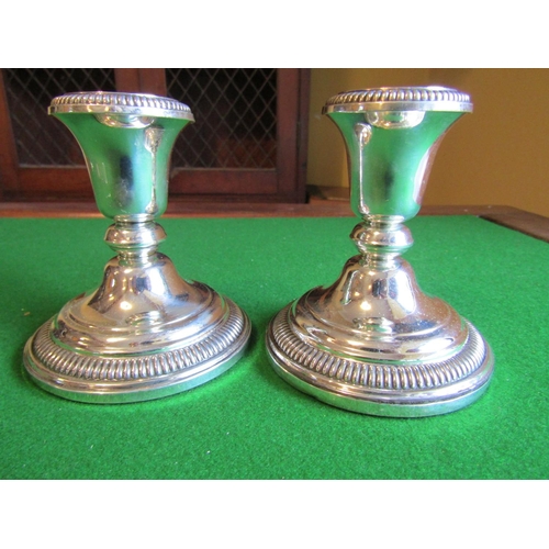 214 - Pair of Solid Silver Pedestal Form Candle Rests with Gadrooned Decoration Each Approximately 4 Inche... 