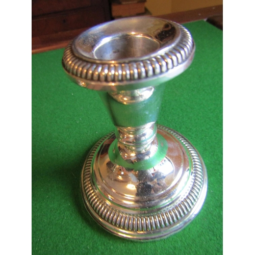 214 - Pair of Solid Silver Pedestal Form Candle Rests with Gadrooned Decoration Each Approximately 4 Inche... 