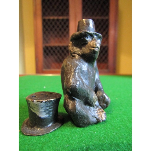 223 - Novelty Salt Bronze of Seated Monkey in Top Hat Approximately 3 Inches High