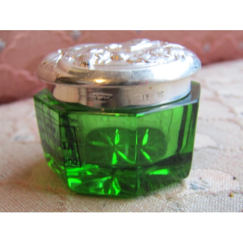 225 - Emerald Cut Crystal Table Jar with Solid Silver Top Approximately 3 Inches Diameter