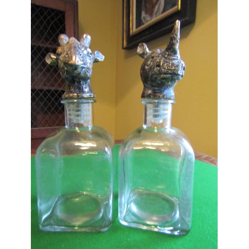 241 - Pair of Novelty Crystal Decanters with Giraffe and Rhinoceros Motif Stoppers Each Approximately 9 In... 