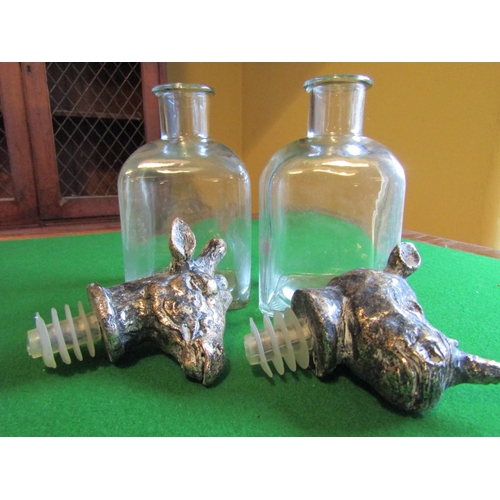 241 - Pair of Novelty Crystal Decanters with Giraffe and Rhinoceros Motif Stoppers Each Approximately 9 In... 