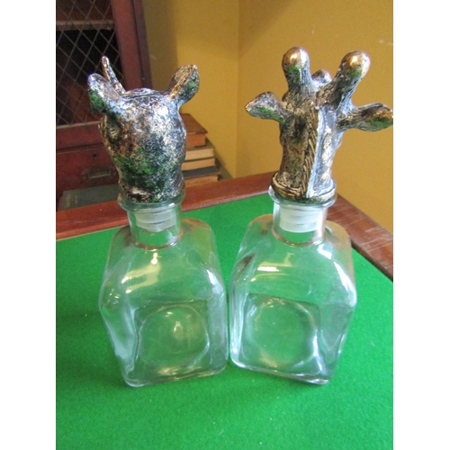 241 - Pair of Novelty Crystal Decanters with Giraffe and Rhinoceros Motif Stoppers Each Approximately 9 In... 