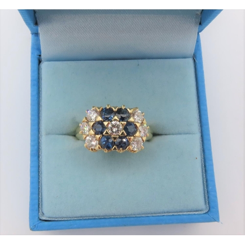 268 - Sapphire and Diamond 18 Carat Yellow Gold Ladies Cluster Ring Six Central Sapphires Surrounding Cent... 