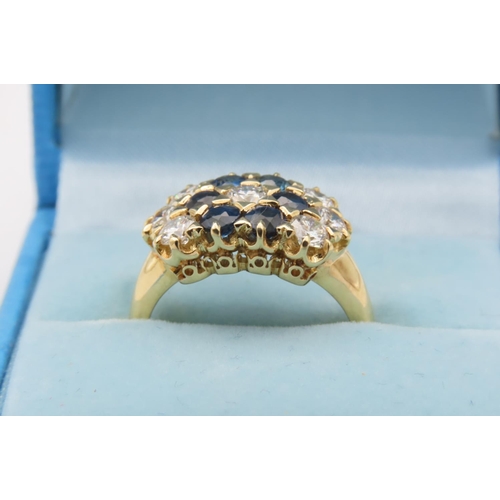 268 - Sapphire and Diamond 18 Carat Yellow Gold Ladies Cluster Ring Six Central Sapphires Surrounding Cent... 