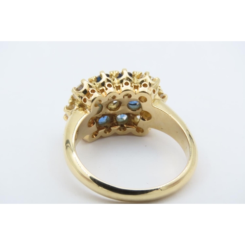 268 - Sapphire and Diamond 18 Carat Yellow Gold Ladies Cluster Ring Six Central Sapphires Surrounding Cent... 