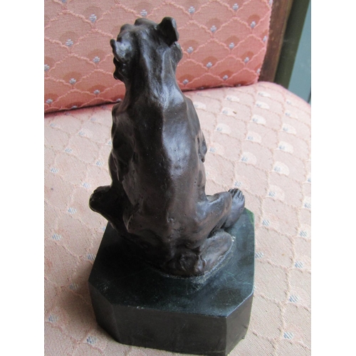 297 - Bronze Sculpture Seated Bear on Green Canted Corner Marble Base Approximately 6 Inches High