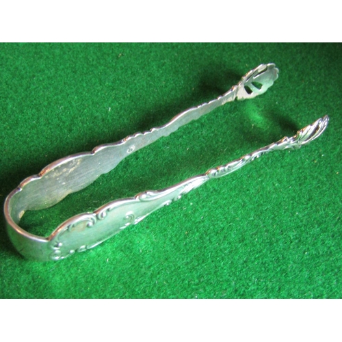 299 - Pair of Solid Silver Sugar Tongs with Filigree Decorated Wells Scroll Motifs Approximately 5 Inches ... 