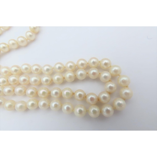 4 - Pearl Two Strand 14 Carat Gold Set Necklace Pearls with Pink Overtones 14 Carat Yellow and White Gol... 