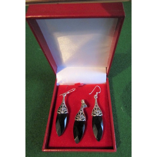 483 - Pair of Silver Mounted Pendant Drop Earrings and Matching Necklace Pendant Each Approximately 2 Inch... 