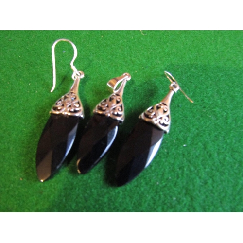 483 - Pair of Silver Mounted Pendant Drop Earrings and Matching Necklace Pendant Each Approximately 2 Inch... 