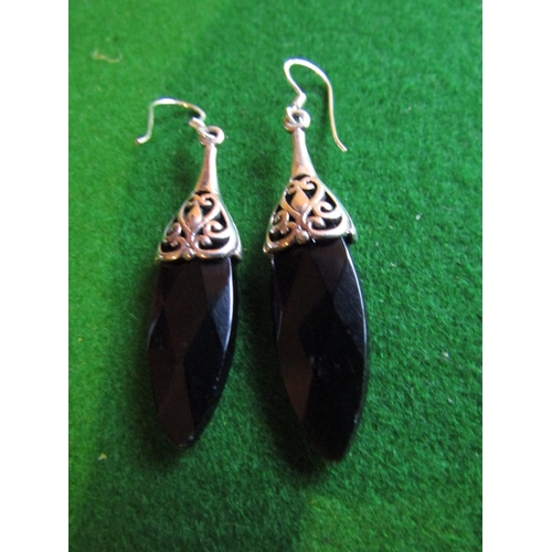 483 - Pair of Silver Mounted Pendant Drop Earrings and Matching Necklace Pendant Each Approximately 2 Inch... 