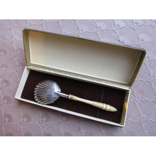 484 - Solid Silver Scallop Form Spoon with Turned Handle Approximately 5 Inches High