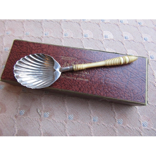 484 - Solid Silver Scallop Form Spoon with Turned Handle Approximately 5 Inches High