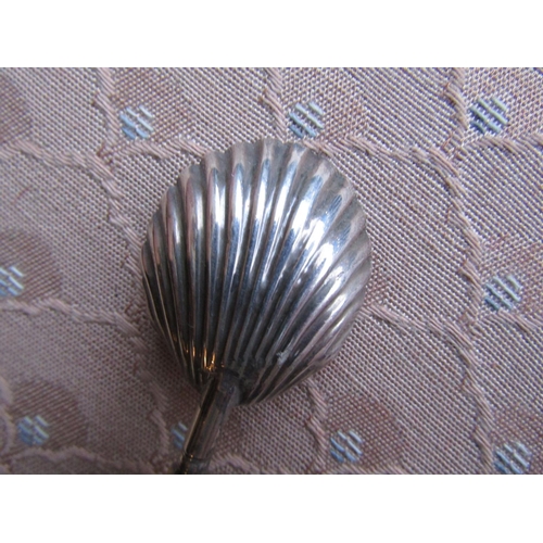 484 - Solid Silver Scallop Form Spoon with Turned Handle Approximately 5 Inches High
