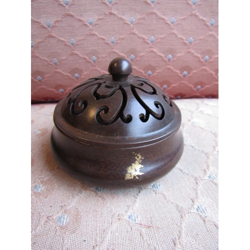 485 - Chinese Bronze Gold Splash Decorated Sensor with Cover Approximately 4 Inches Diameter